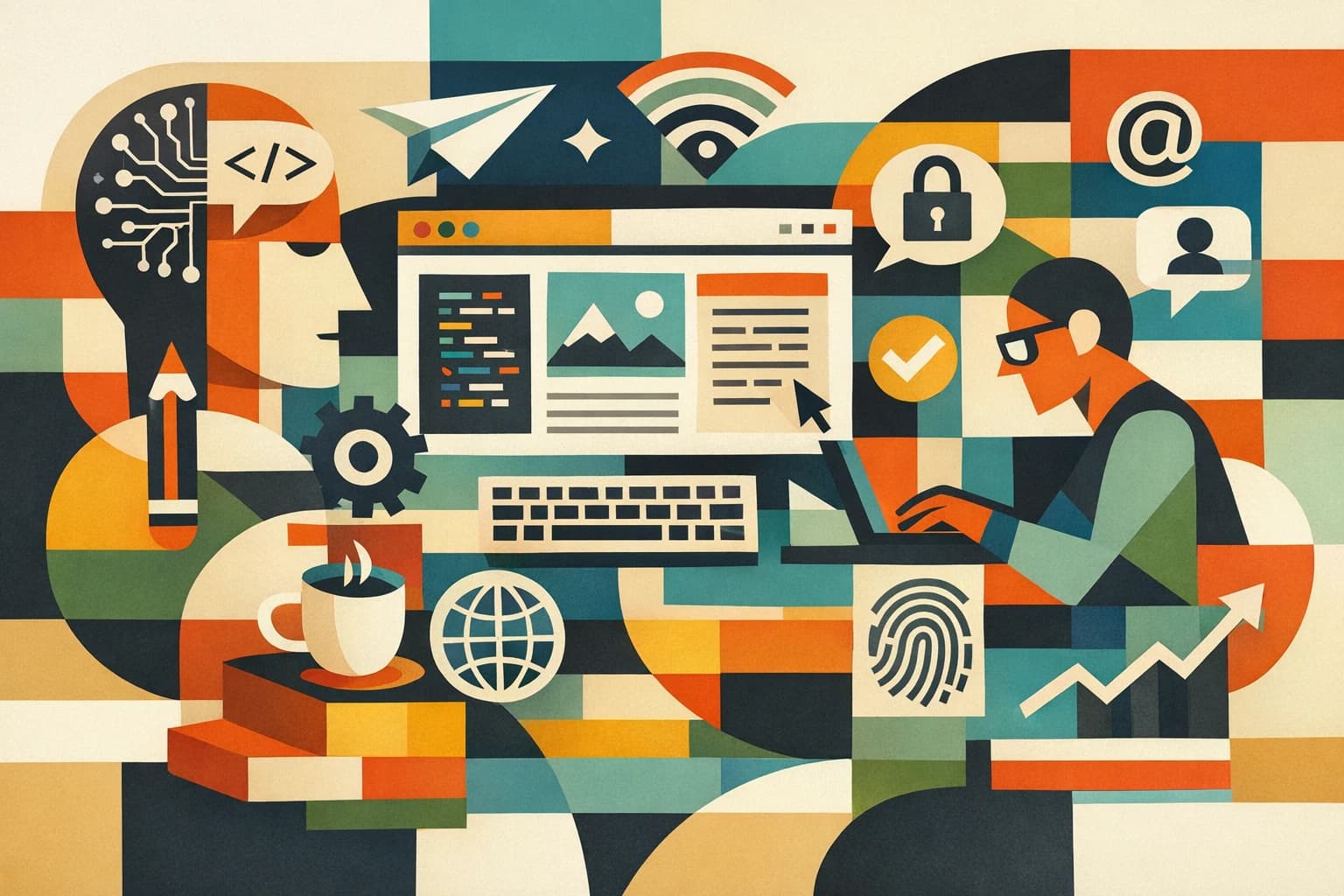 A stylised graphic representing a web page being published to cyberspace.